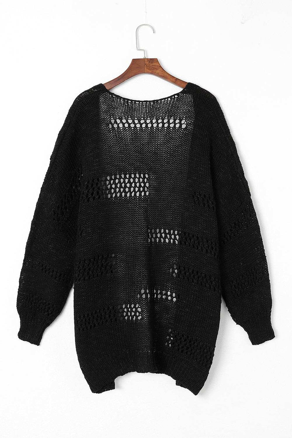 Openwork Open Front Long Sleeve Cardigan - Trendsi - Flyclothing LLC