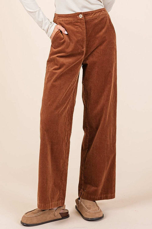 Mittoshop Corduroy Back Elastic Waist Pants - Trendsi - Flyclothing LLC