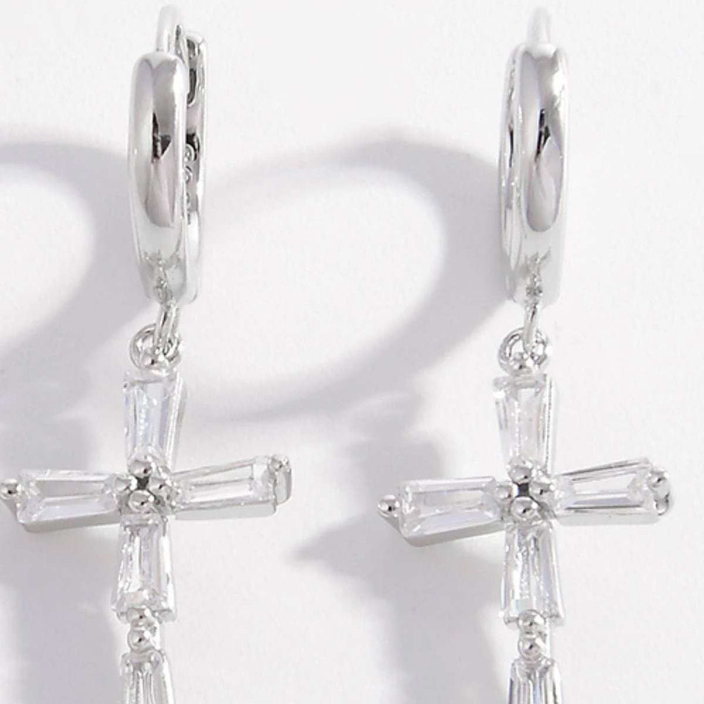 925 Sterling Silver Zircon Cross Earrings - Trendsi - Flyclothing LLC