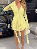 Lace Ruffle Tie Front Mini Dress - Trendsi - Flyclothing LLC