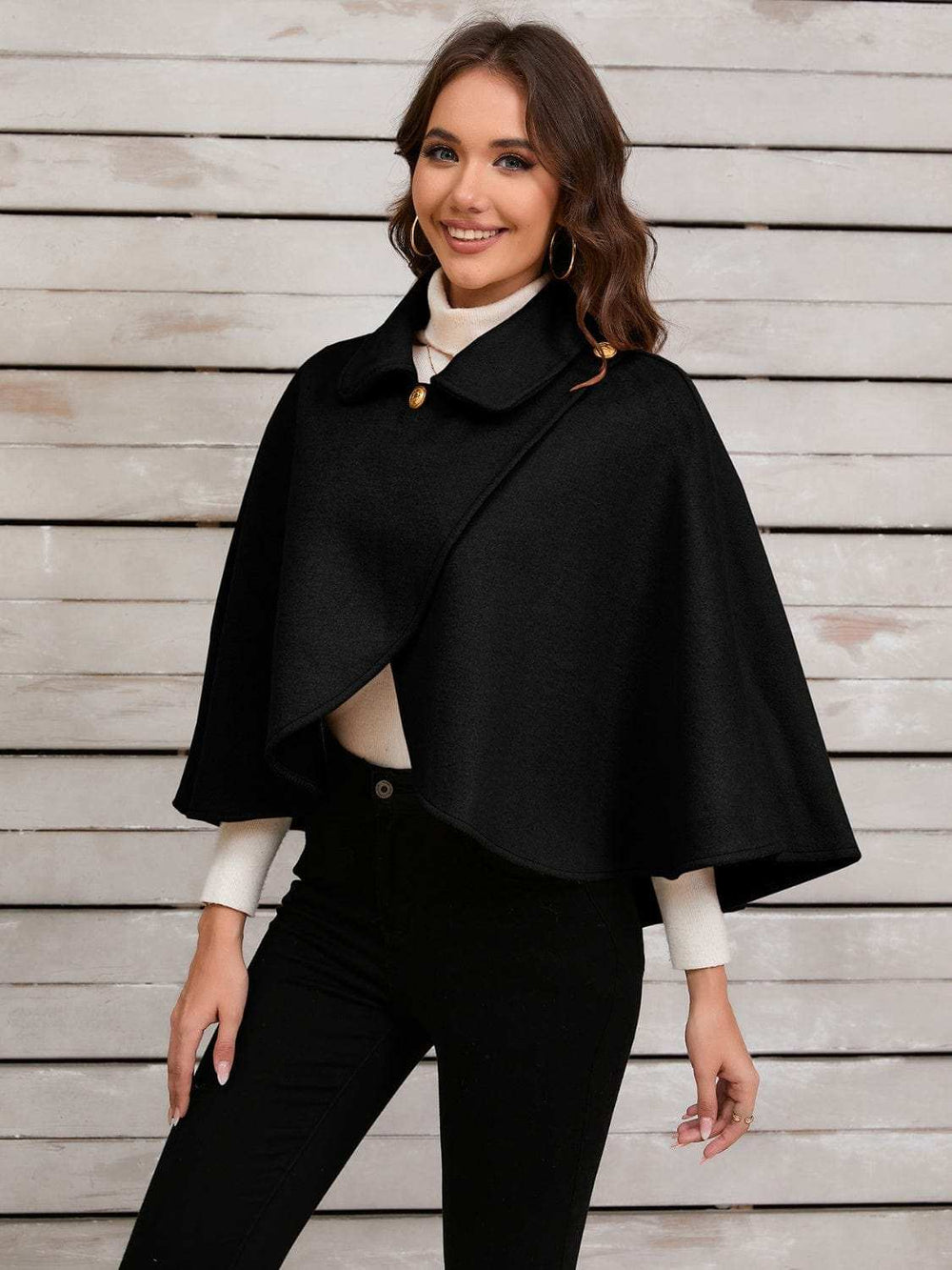 Collared Neck Cropped Cape - Trendsi - Flyclothing LLC