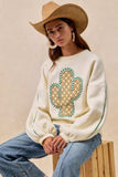 BiBi Cactus Embroidered Fleece Sweatshirt - Trendsi - Flyclothing LLC