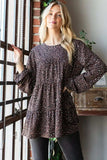 Heimish Leopard Long Sleeve Tiered Blouse - Trendsi - Flyclothing LLC