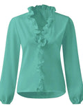 Full Size Ruffled V-Neck Long Sleeve Blouse - Trendsi - Flyclothing LLC