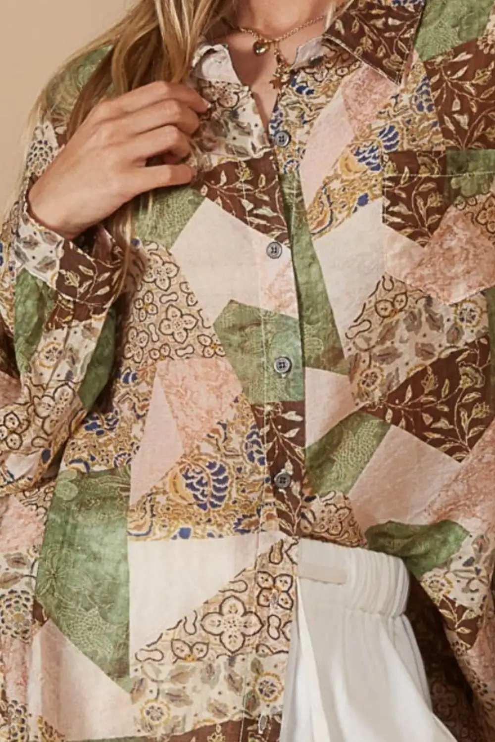 POL Button-Down Long Sleeve Printed Shirt - Trendsi - Flyclothing LLC