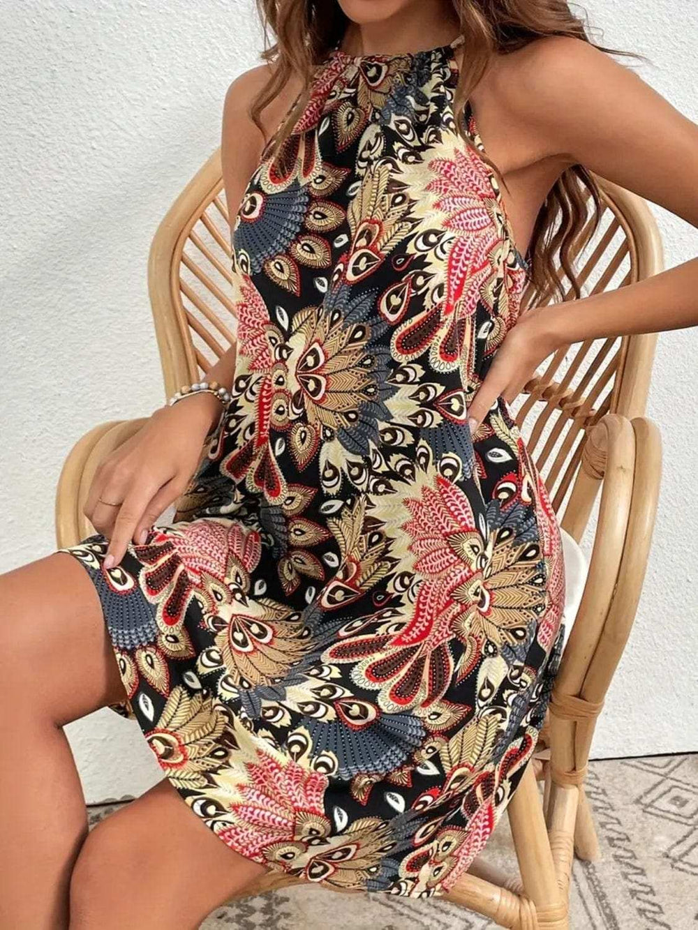 Printed Grecian Neck Mini Dress - Trendsi - Flyclothing LLC