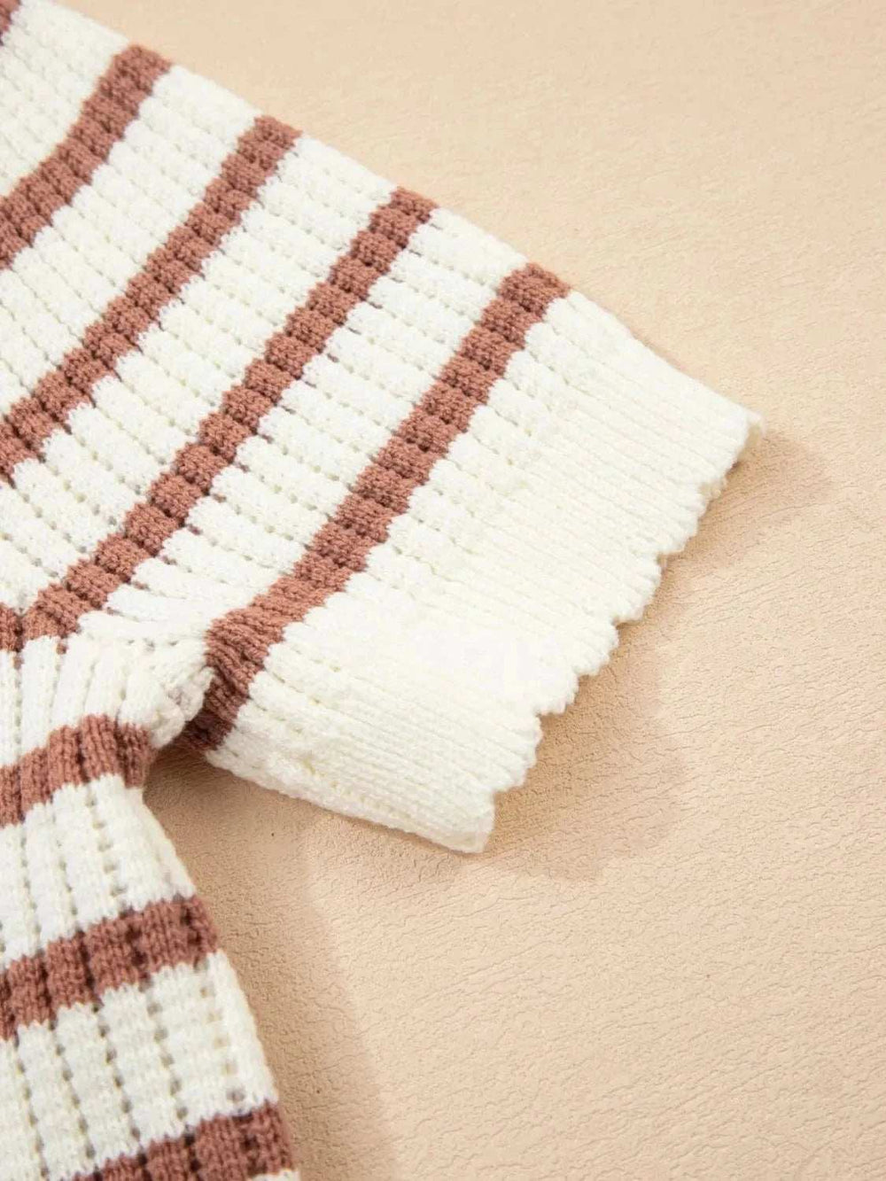 Stripe Scalloped Round Neck Short Sleeve Sweater - Trendsi - Flyclothing LLC