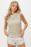 BiBi Knitted Beaded Pearl V Neck Sleveless Top - Trendsi - Flyclothing LLC