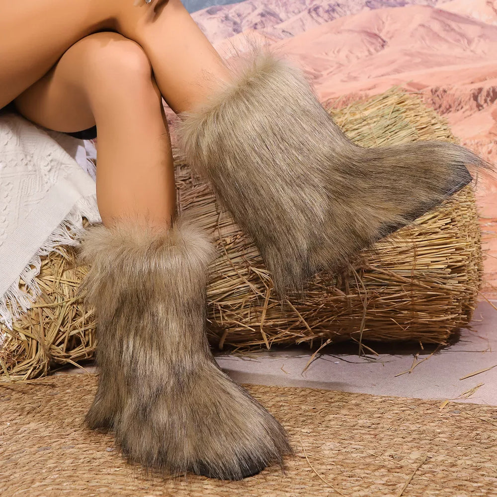 Faux Fur Winter Boots - Trendsi - Flyclothing LLC