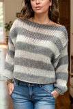 Striped Boat Neck Long Sleeve Sweater - Trendsi - Flyclothing LLC