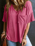 Textured V-Neck Half Sleeve T-Shirt - Trendsi - Flyclothing LLC