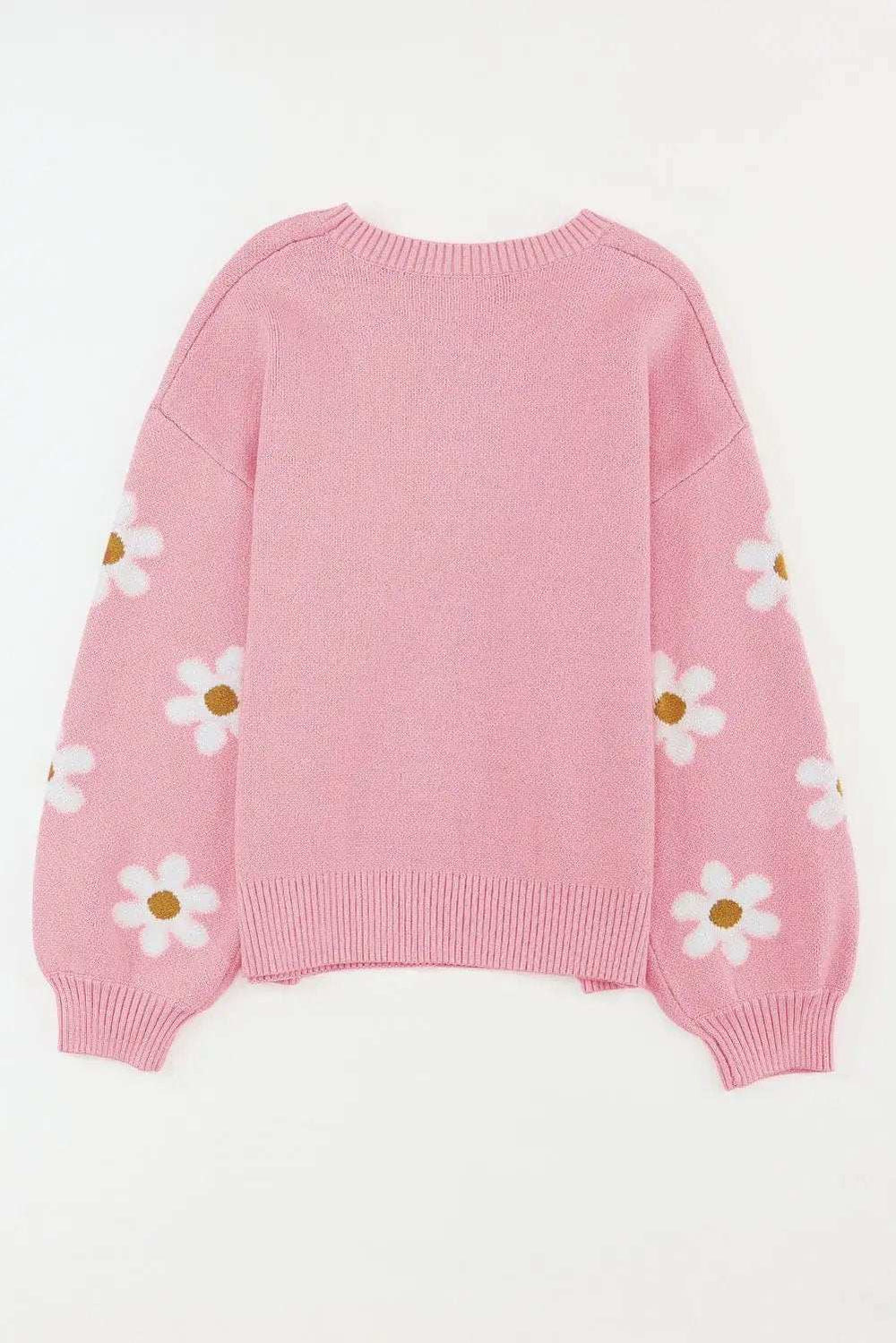 Flower Round Neck Dropped Shoulder Sweater - Trendsi - Flyclothing LLC