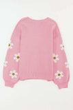 Flower Round Neck Dropped Shoulder Sweater - Trendsi - Flyclothing LLC