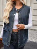 Snap Down Sleeveless Denim Jacket - Trendsi - Flyclothing LLC