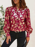 Printed Notched Long Sleeve Shirt - Trendsi - Flyclothing LLC