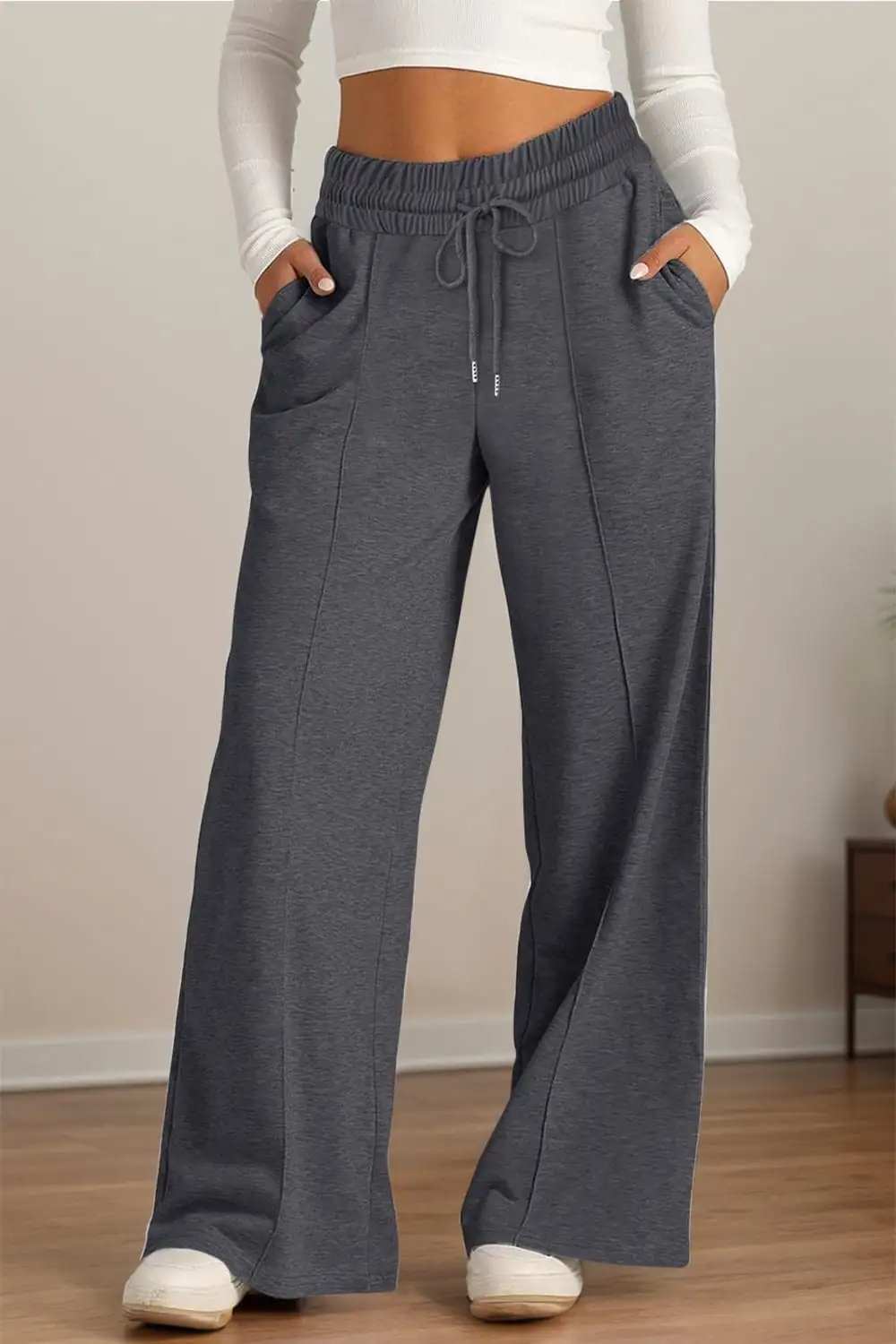 Drawstring Elastic Waist Wide Leg Pants - Trendsi - Flyclothing LLC
