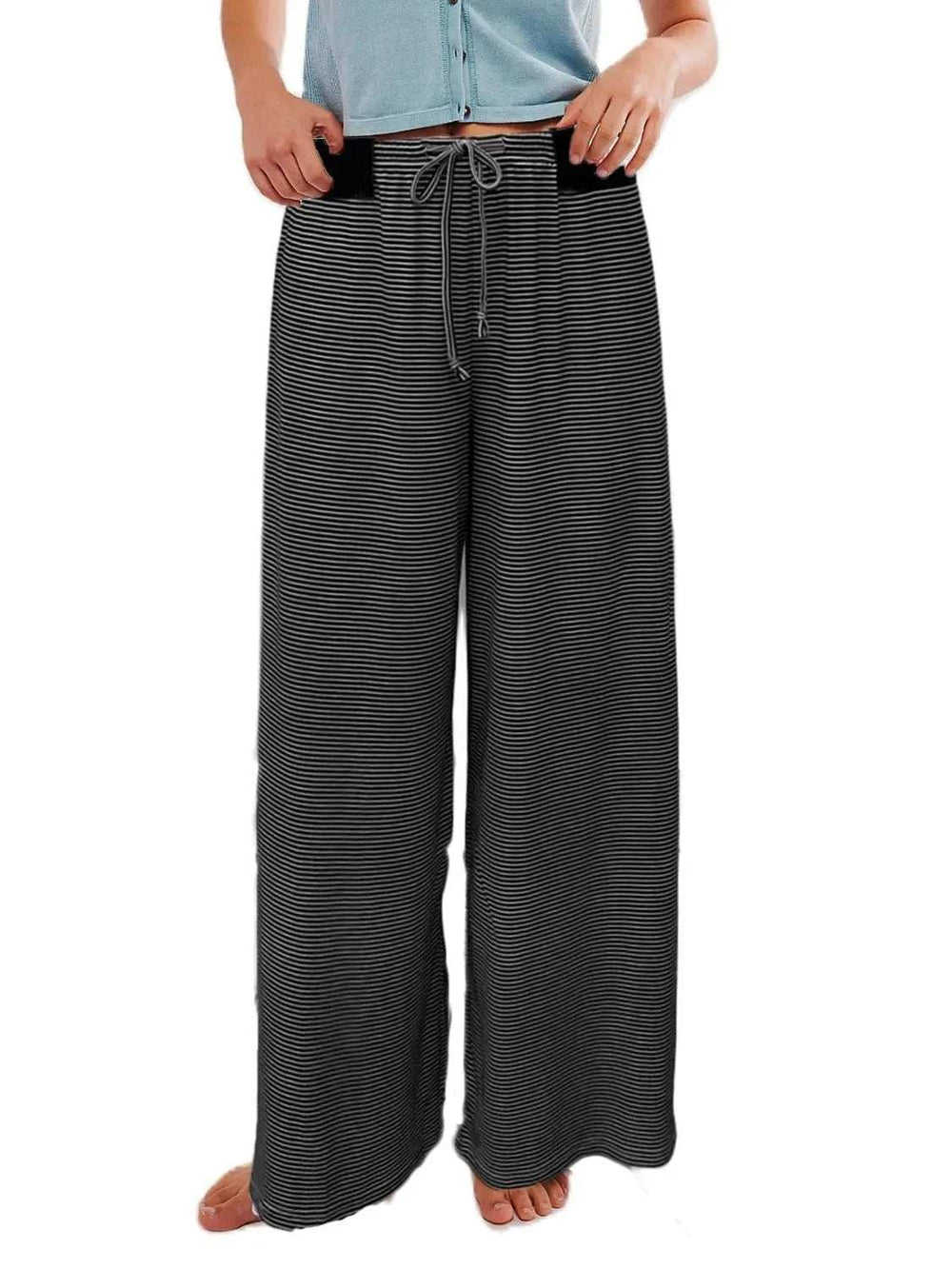 Drawstring Striped Wide Leg Pants - Trendsi - Flyclothing LLC