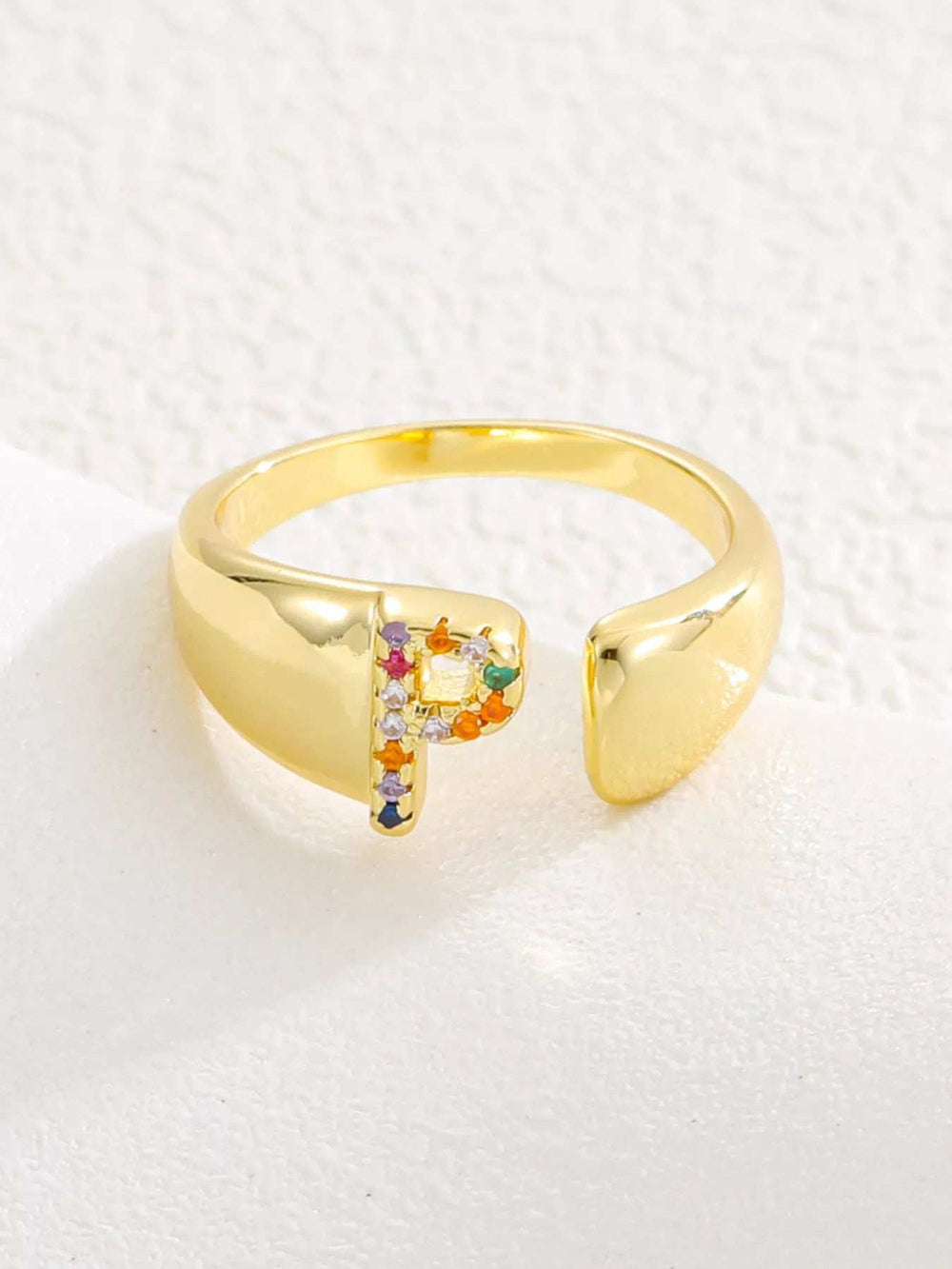 18K Gold-Plated Zircon Letter Ring - Trendsi - Flyclothing LLC