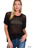Zenana Fish Net Short Sleeve Crochet Knit Cover Up - Trendsi - Flyclothing LLC