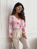 Floral V-Neck Long Sleeve Blouse - Trendsi - Flyclothing LLC