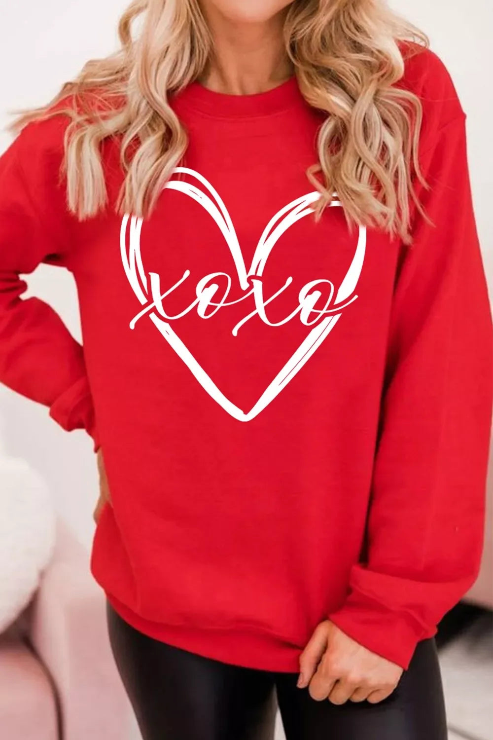 XOXO Valentines Heart Sketch Printed Pullover Sweatshirt - Trendsi - Flyclothing LLC