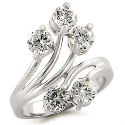 50113 - High-Polished 925 Sterling Silver Ring with AAA Grade CZ in Clear - Alamode - Flyclothing LLC