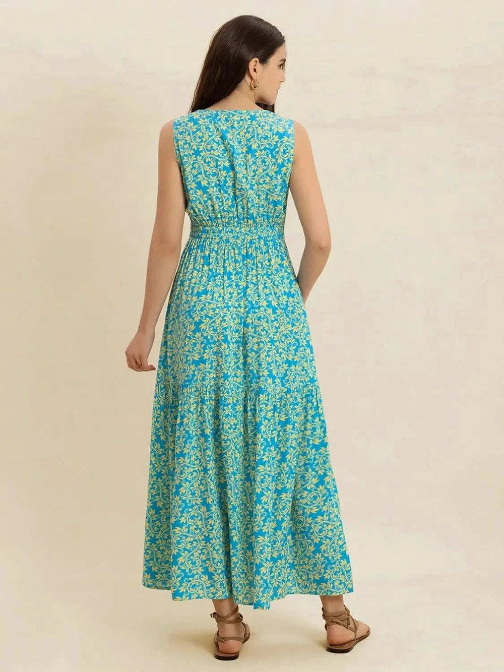 Slit Printed V-Neck Sleeveless Dress - Trendsi - Flyclothing LLC