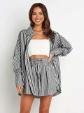 Striped Dropped Shoulder Shirt and Shorts Set - Trendsi - Flyclothing LLC