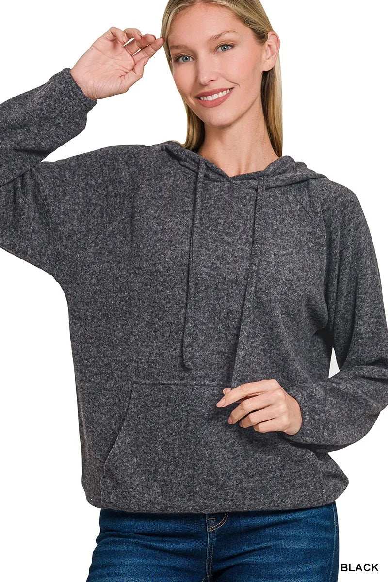 Zenana Brushed Hacci Melange Hooded Sweater - Trendsi - Flyclothing LLC