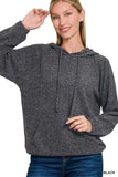 Zenana Brushed Hacci Melange Hooded Sweater - Trendsi - Flyclothing LLC
