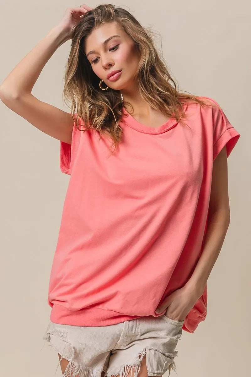 BiBi French Terry Drop Shoulder Basic Top - Trendsi - Flyclothing LLC