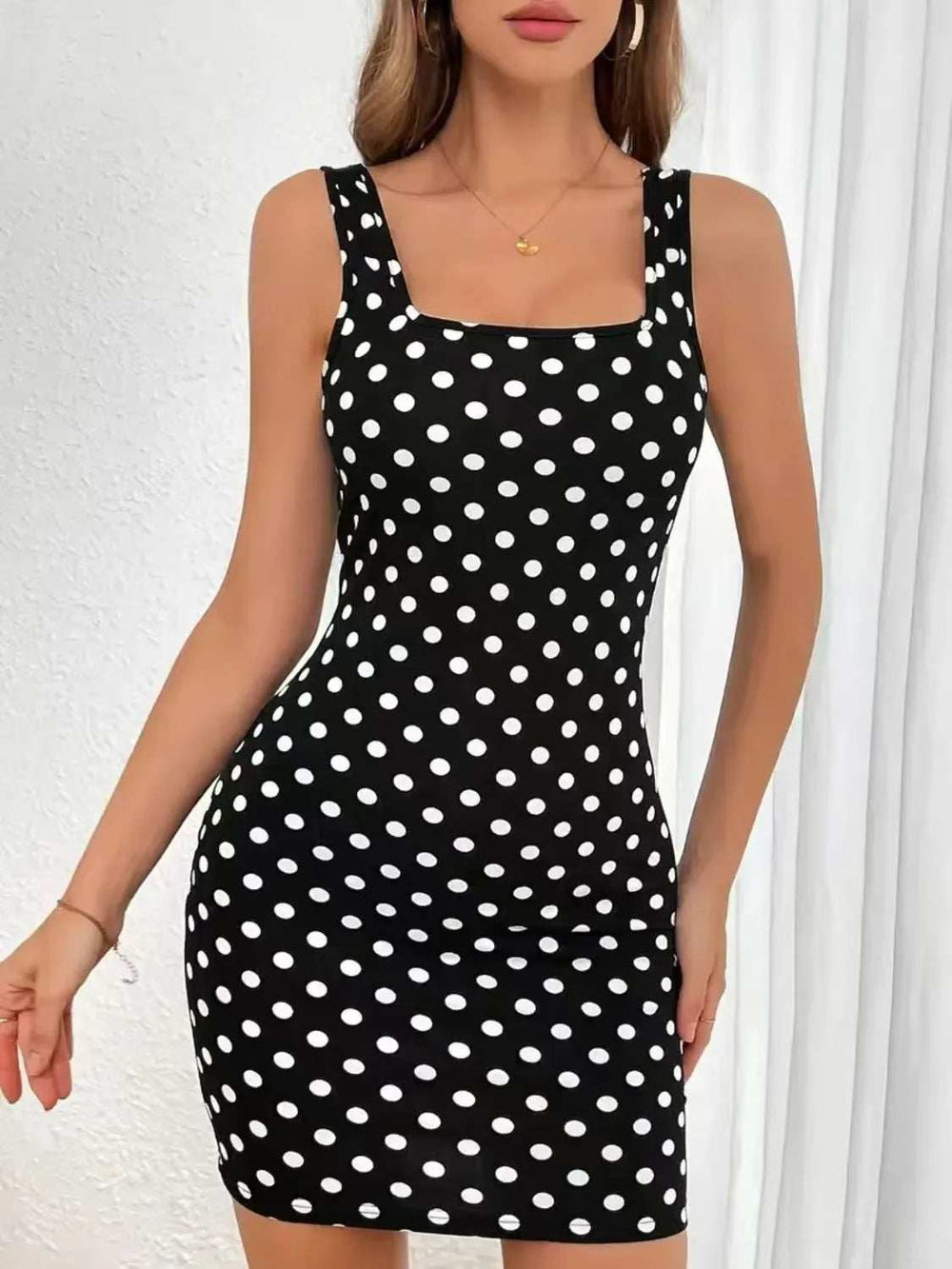 Contrast Polka Dot Mini Cami Dress - Trendsi - Flyclothing LLC