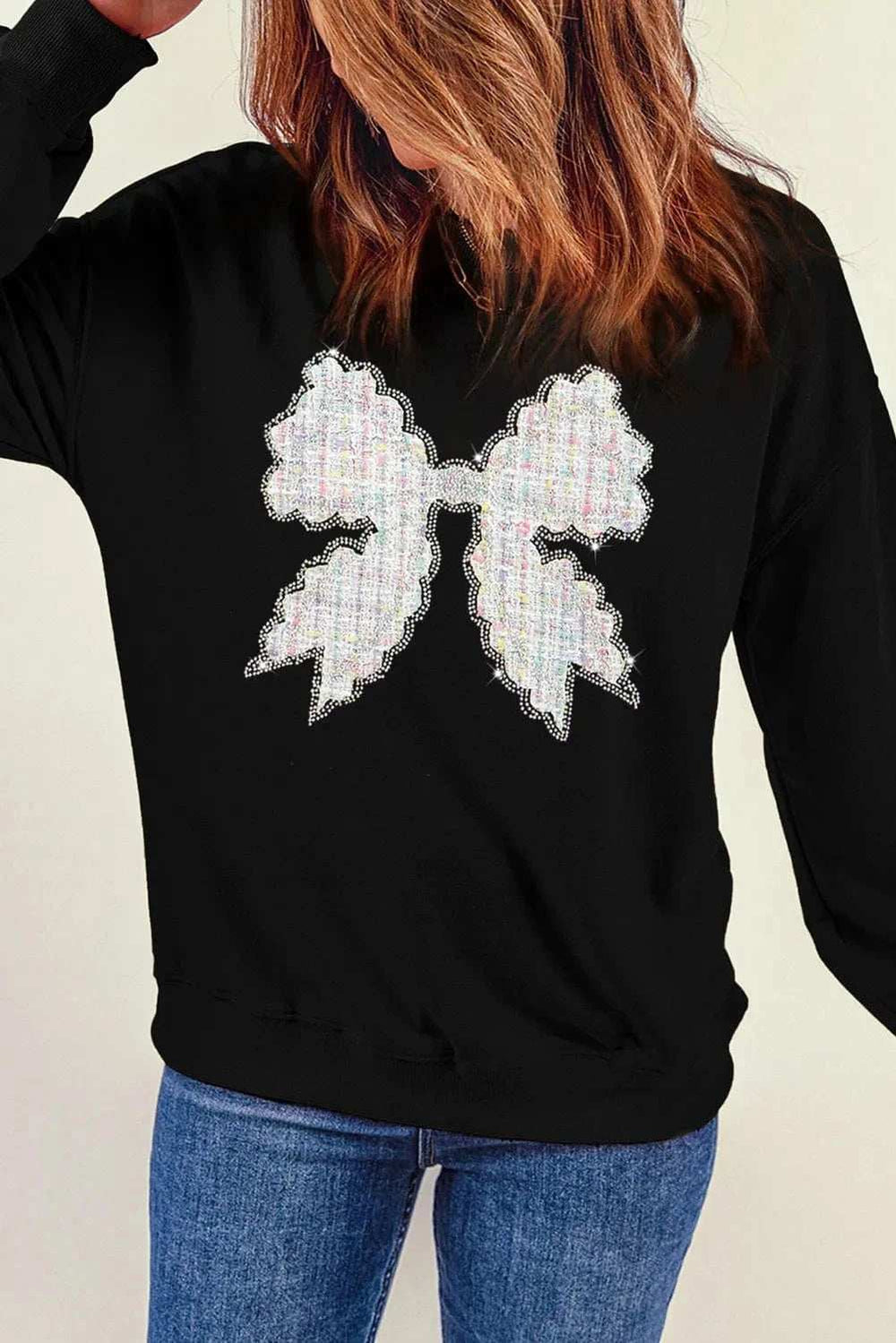 Contrast Bow Round Neck Long Sleeve Sweatshirt - Trendsi - Flyclothing LLC