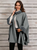 Fuzzy Trim Long Sleeve Poncho - Trendsi - Flyclothing LLC