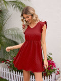 Swiss Dot Ruffled V-Neck Dress - Trendsi - Flyclothing LLC