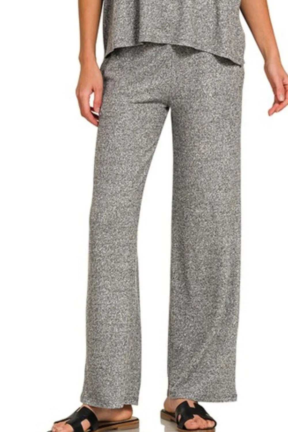 Zenana Soft Melange Short Sleeve Tee & Long Pants Set - Trendsi - Flyclothing LLC