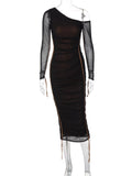 One-Shoulder Ruched Bodycon Midi Dress - Trendsi - Flyclothing LLC
