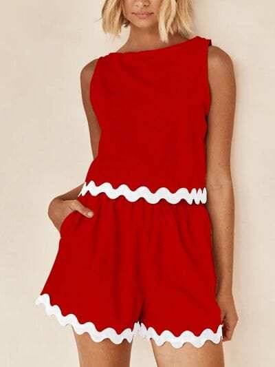 Contrast Trim Round Neck Tank and Shorts Set - Trendsi - Flyclothing LLC