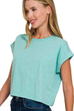 Zenana Rolled Sleeve Crop T-Shirt - Trendsi - Flyclothing LLC