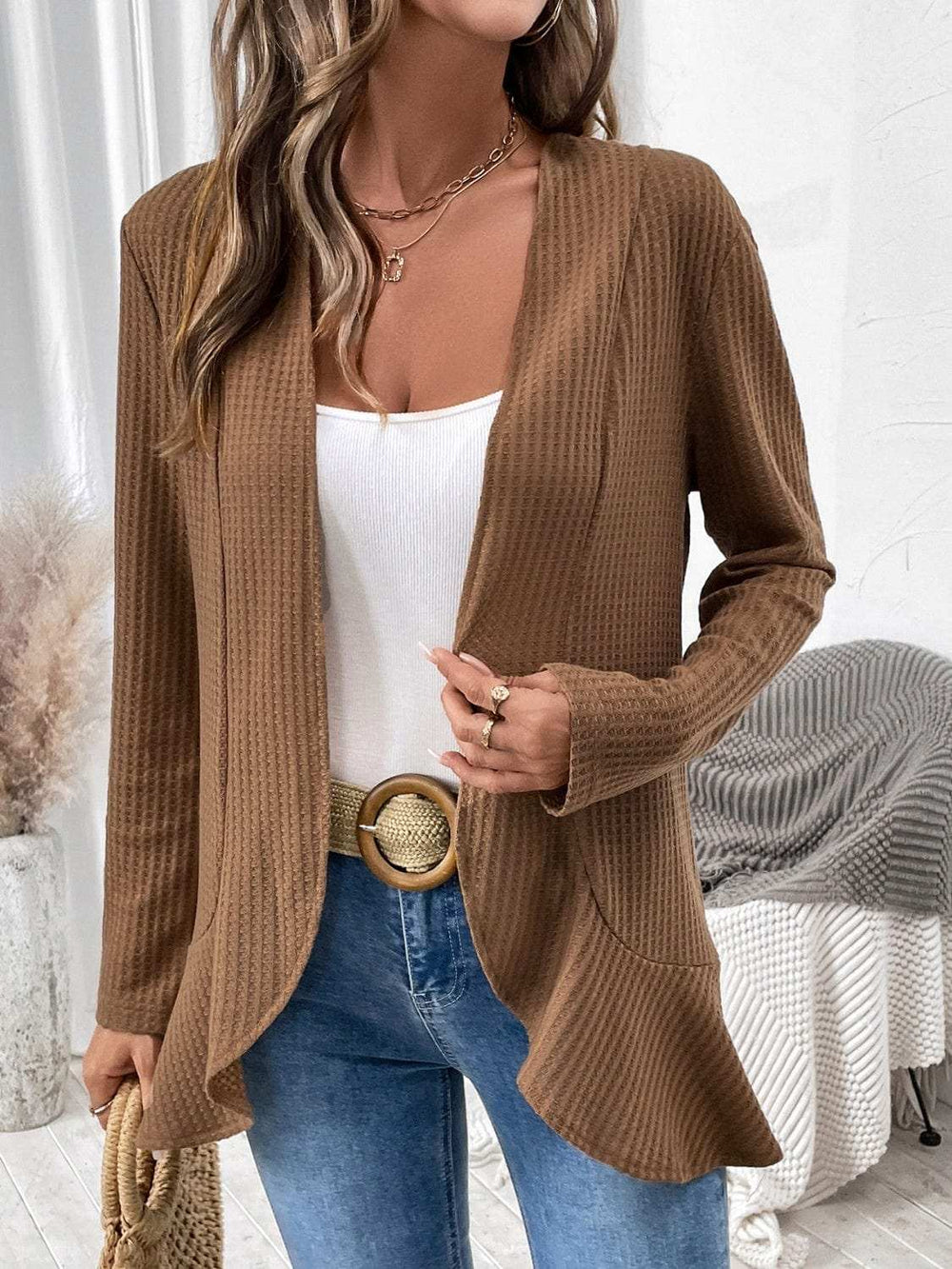 Open Front Long Sleeve Cardigan - Trendsi - Flyclothing LLC