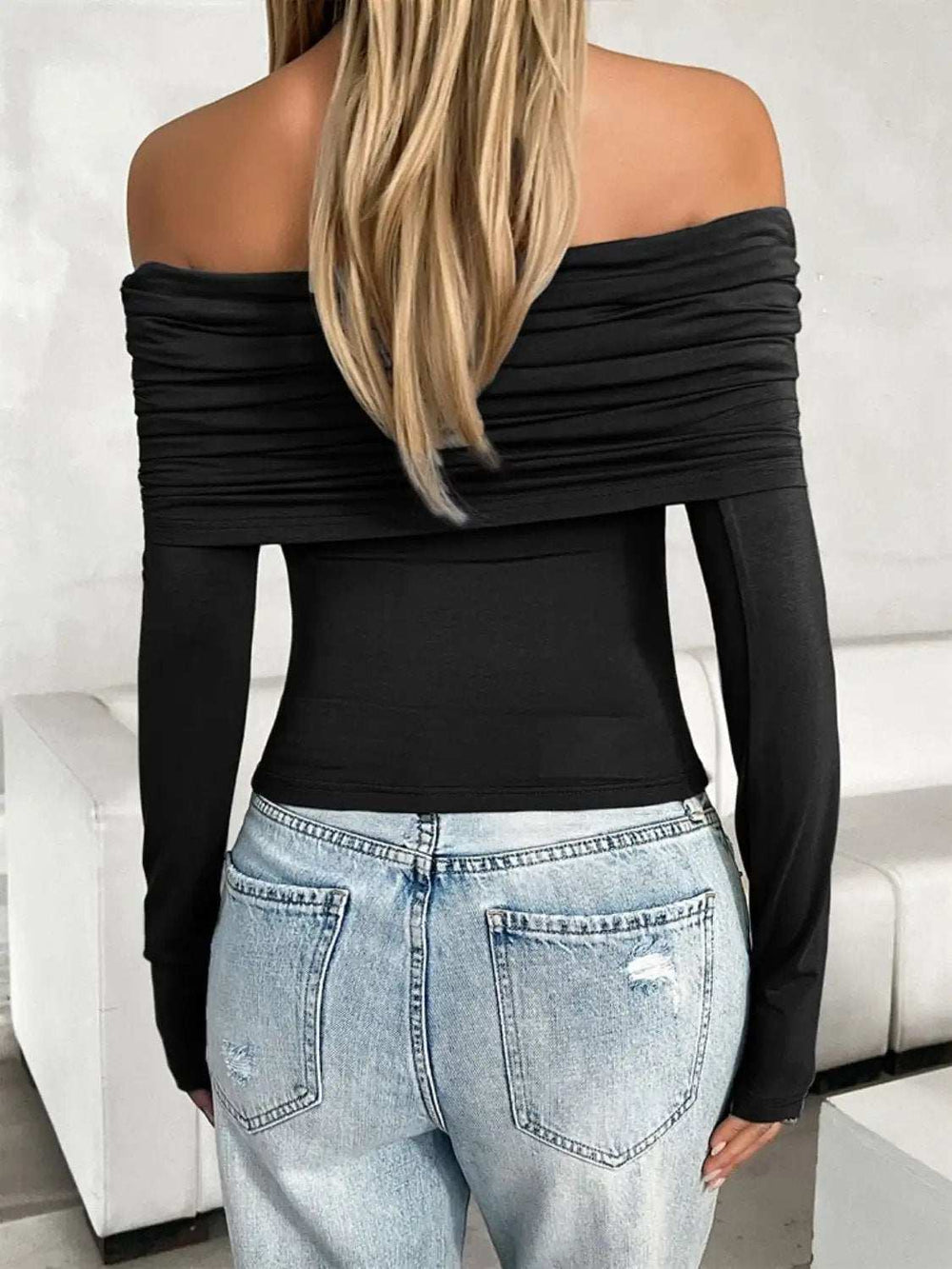 Ruched Off-Shoulder Long Sleeve T-Shirt - Trendsi - Flyclothing LLC