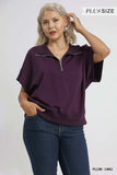 Umgee Full Size Half-Zip Short Sleeve Top Plus Size - Trendsi - Flyclothing LLC