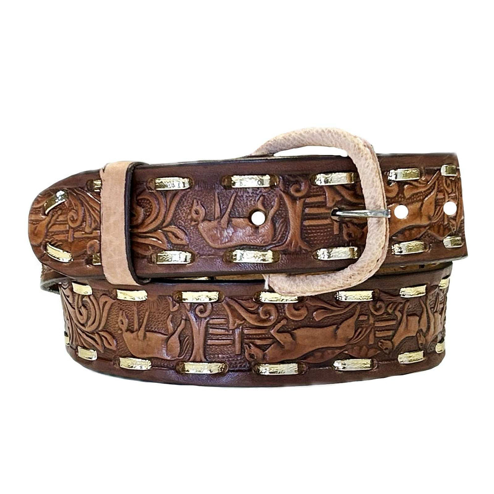 Rockmount Ranch Ware Brown Horse Tooled Leather Laced Western Belt-SPECIAL PRICE - Rockmount Clothing - Flyclothing LLC