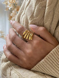 18K Gold-Plated Stainless Steel Irregular Lines Open Ring - Trendsi - Flyclothing LLC