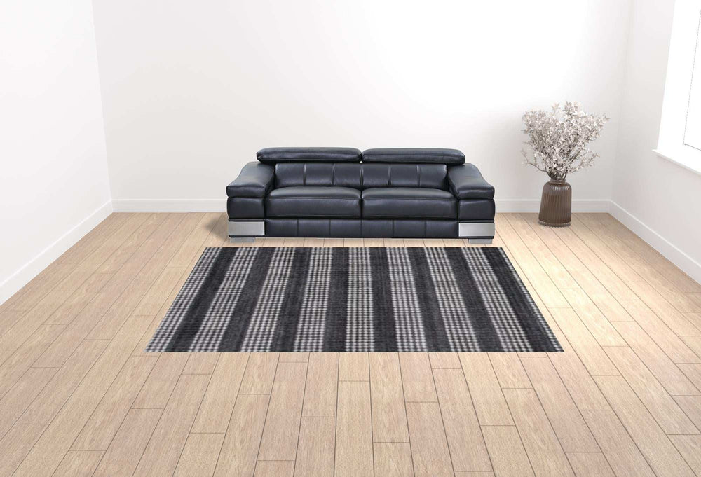 9' X 12' Black And White Striped Hand Loomed Area Rug - Homeroots - Flyclothing LLC