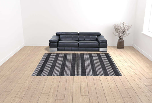 9' X 12' Black And White Striped Hand Loomed Area Rug - Homeroots - Flyclothing LLC
