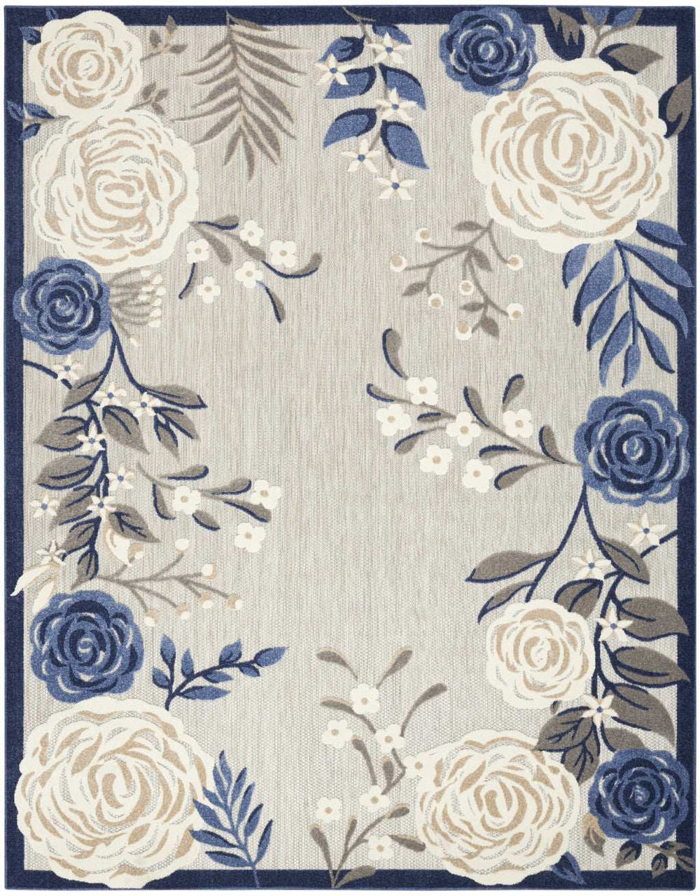 9' X 12' Blue And Grey Floral Stain Resistant Non Skid Area Rug - Homeroots - Flyclothing LLC