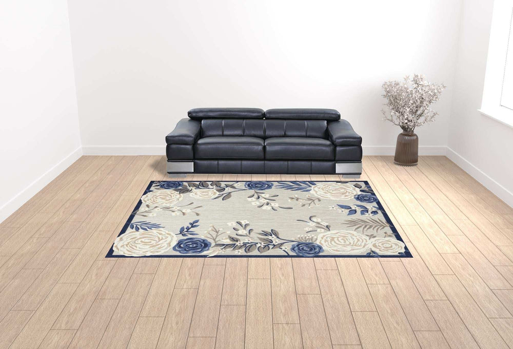 9' X 12' Blue And Grey Floral Stain Resistant Non Skid Area Rug - Homeroots - Flyclothing LLC