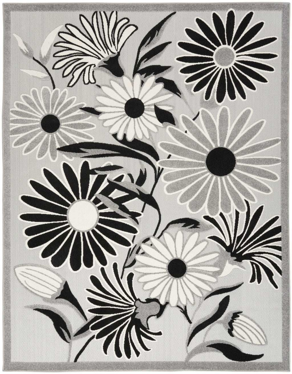 9' X 12' Black And White Floral Stain Resistant Non Skid Area Rug - Homeroots - Flyclothing LLC