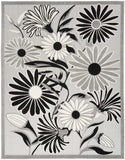 9' X 12' Black And White Floral Stain Resistant Non Skid Area Rug - Homeroots - Flyclothing LLC